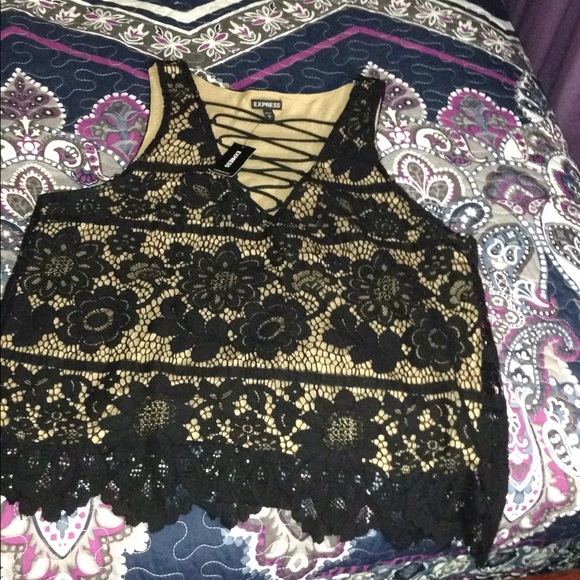 Express Tops - BLACK lace tank, Lg
